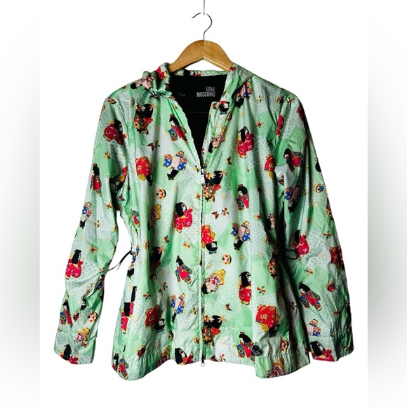 LOVE MOSCHINO Windbreaker Jacket Japanese Geisha Print Size 4 - Picture 1 of 12
